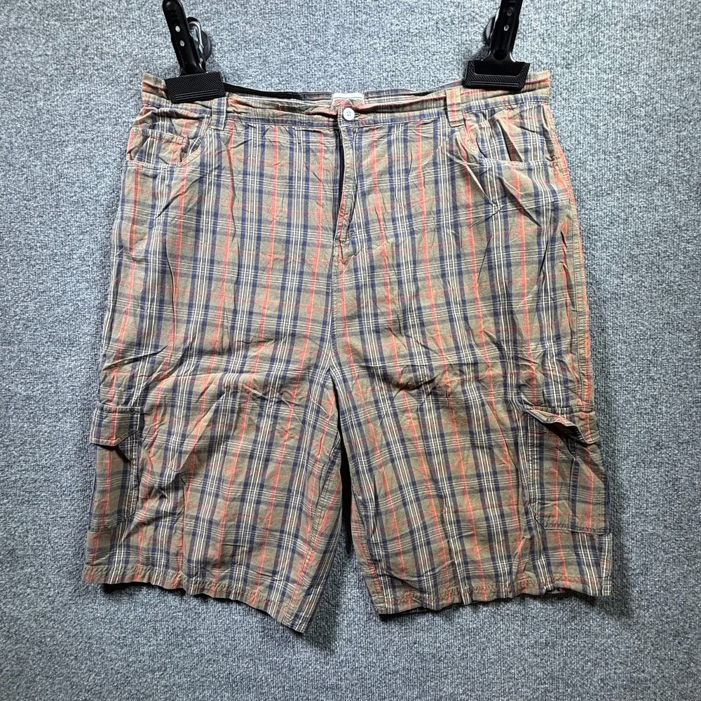 Rio Cargo Shorts Men's 48 Brown Cotton Canvas Plaid Workwear Utility Summer